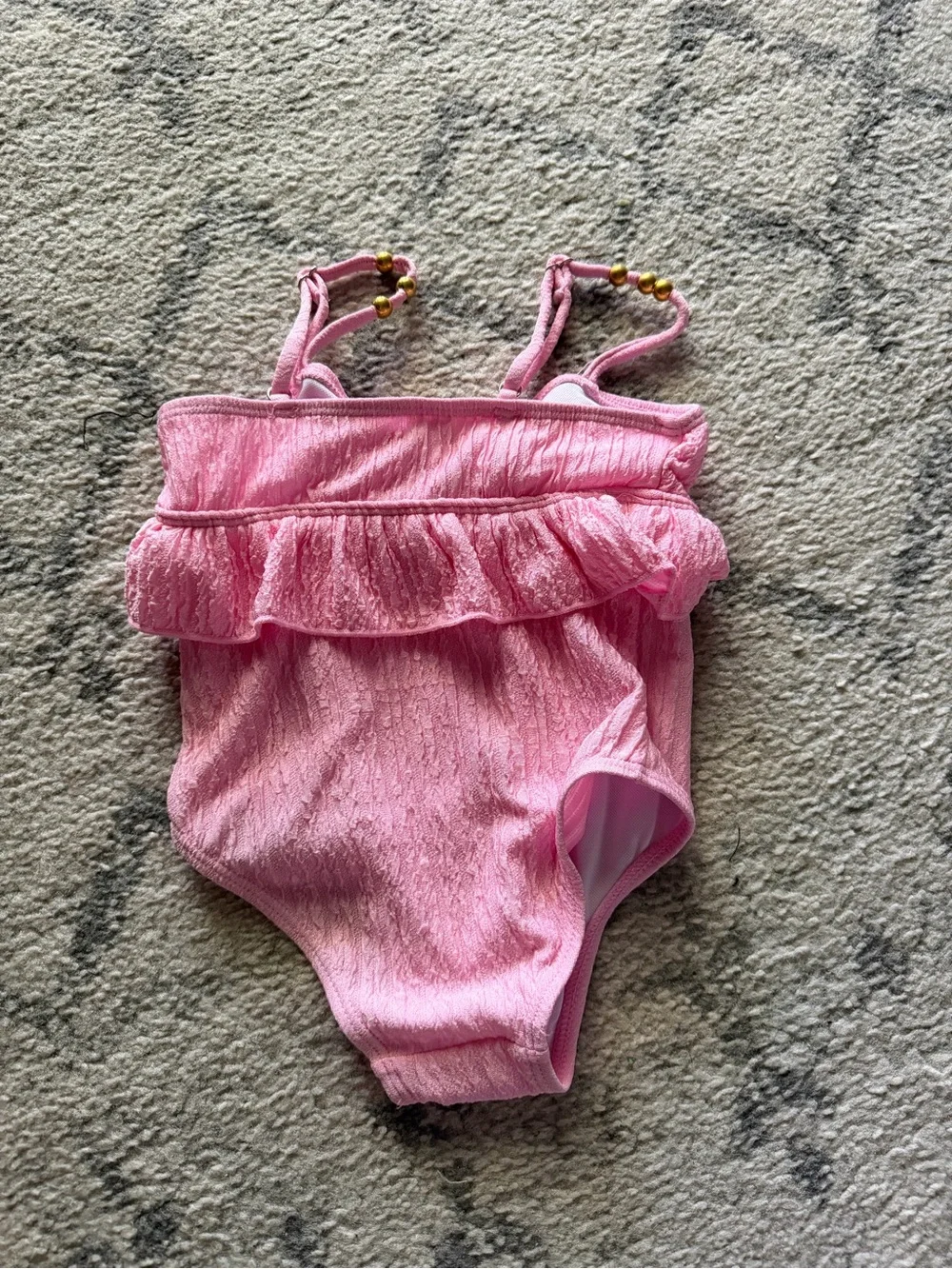 SHEIN Pink Ruffle One-Piece Swimsuit with Shell Charm